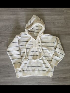 Striped Cream Knit Hoodie Sweater